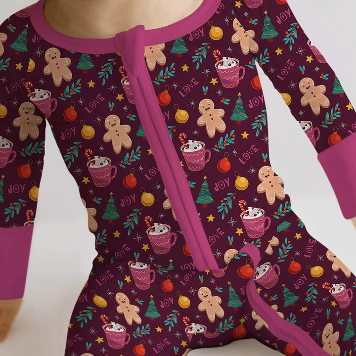 Christmas Ginger Bread Convertible Zippered Romper , Christmas Ginger Bread Convertible Zippered Romper - Newborn
