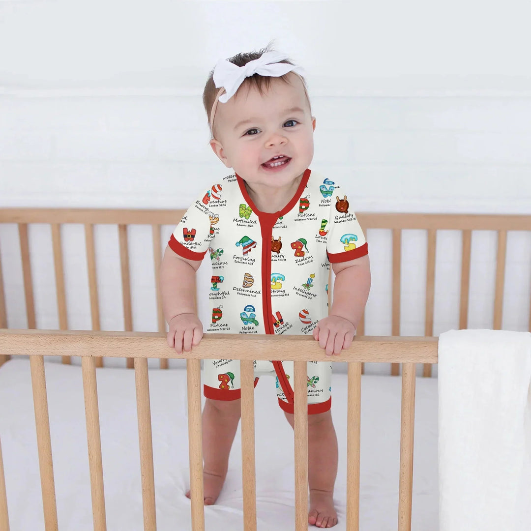 Christmas God Say I Am Alphabet Shorty Zippy , Christmas God Say I Am Alphabet Shorty Zippy - 0-3M / Red / Girl