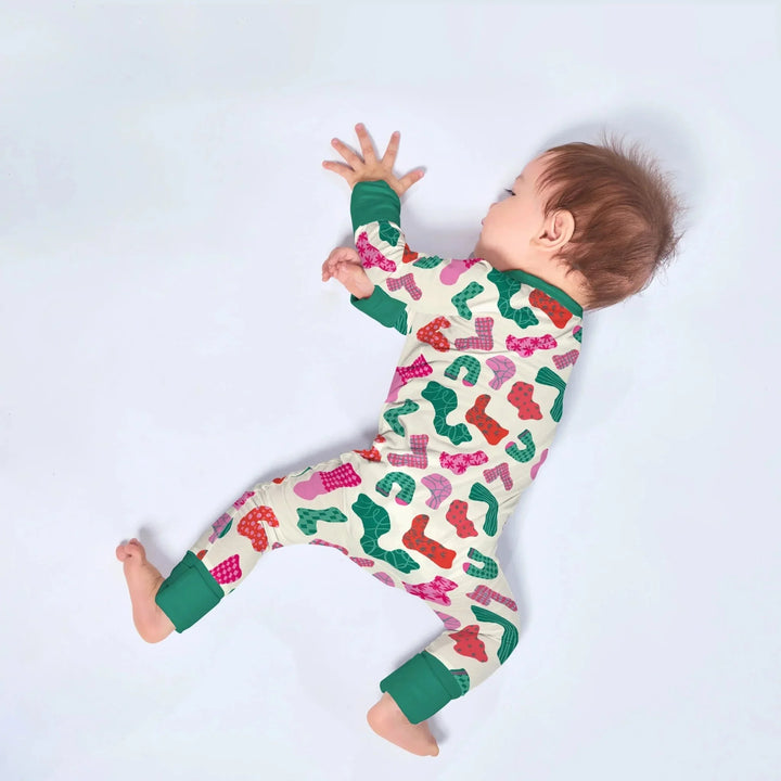 Christmas Happy Socks Keep Warm Convertible Zippered Romper , Christmas Happy Socks Keep Warm Convertible Zippered Romper - Newborn