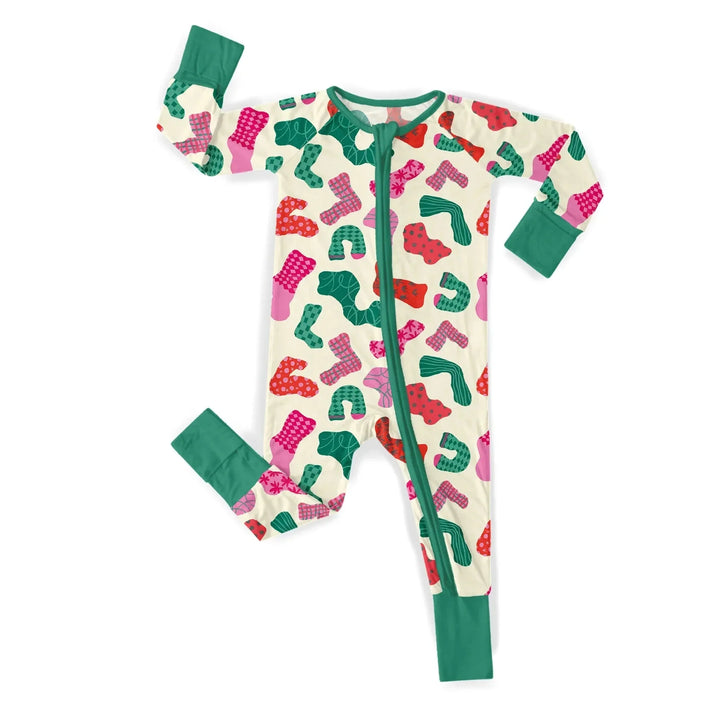 Christmas Happy Socks Keep Warm Convertible Zippered Romper , Christmas Happy Socks Keep Warm Convertible Zippered Romper - Newborn