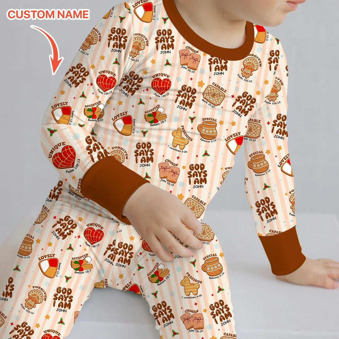 Christmas Mexican Cookies Custom Name For Boys Two Piece Long Sleeve Pajama Set , Christmas Mexican Cookies Custom Name For Boys Two Piece Long Sleeve Pajama Set - 12-18M