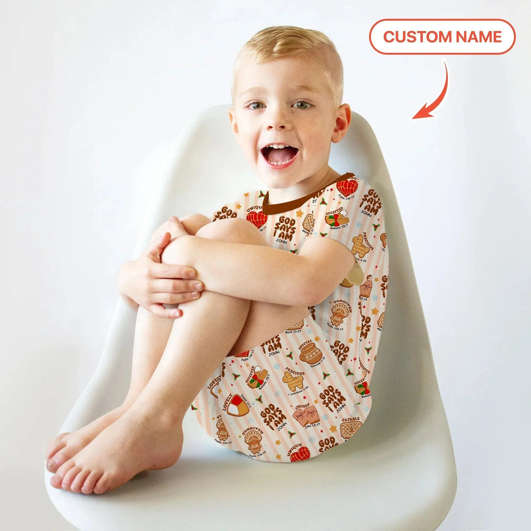 Christmas Mexican Cookies Custom Name For Boys Two Piece Short Sleeve Shorts Pajama Set , Christmas Mexican Cookies Custom Name For Boys Two Piece Short Sleeve Shorts Pajama Set - 12-18M