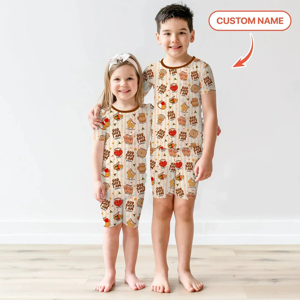 Christmas Mexican Cookies Custom Name For Boys Two Piece Short Sleeve Shorts Pajama Set , Christmas Mexican Cookies Custom Name For Boys Two Piece Short Sleeve Shorts Pajama Set - 12-18M