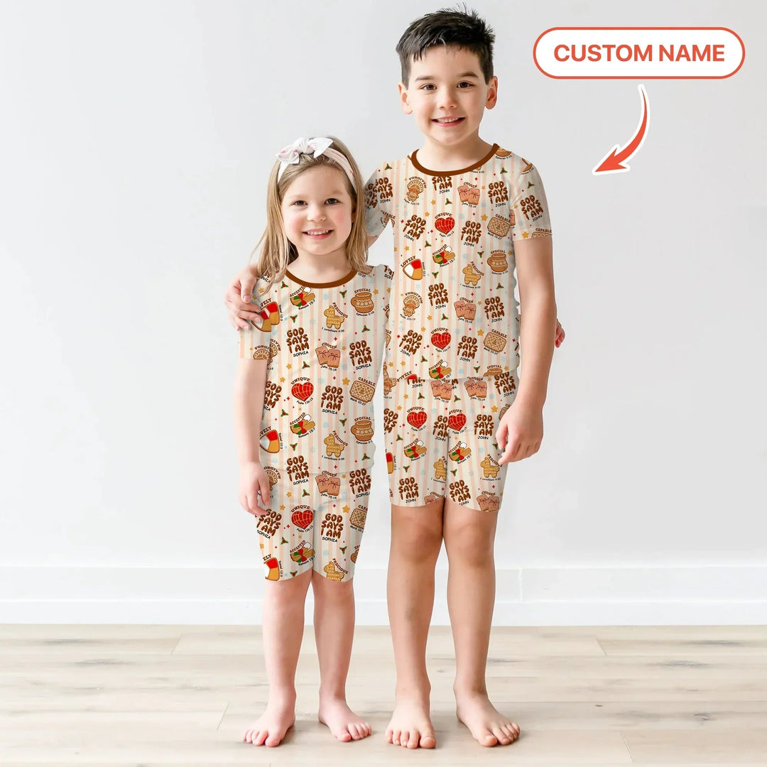 Christmas Mexican Cookies Custom Name For Girls Two Piece Short Sleeve Pajama Set , Christmas Mexican Cookies Custom Name For Girls Two Piece Short Sleeve Pajama Set - 12-18M