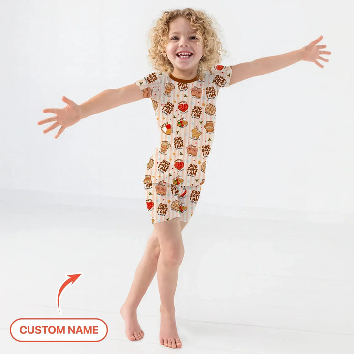Christmas Mexican Cookies Custom Name For Girls Two Piece Short Sleeve Shorts Pajama Set , Christmas Mexican Cookies Custom Name For Girls Two Piece Short Sleeve Shorts Pajama Set - 12-18M