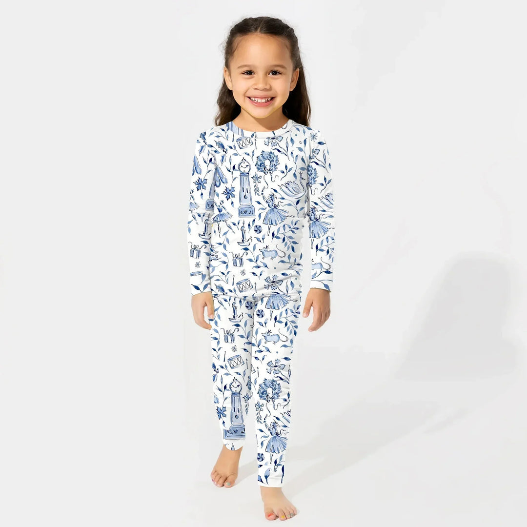 Christmas Nutcracker Toile Two Piece Long Sleeve Pajama Set , Christmas Nutcracker Toile Two Piece Long Sleeve Pajama Set - 12-18M / Blue
