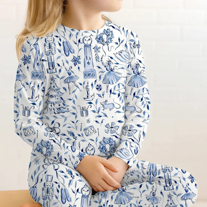 Christmas Nutcracker Toile Two Piece Long Sleeve Pajama Set , Christmas Nutcracker Toile Two Piece Long Sleeve Pajama Set - 12-18M / Blue
