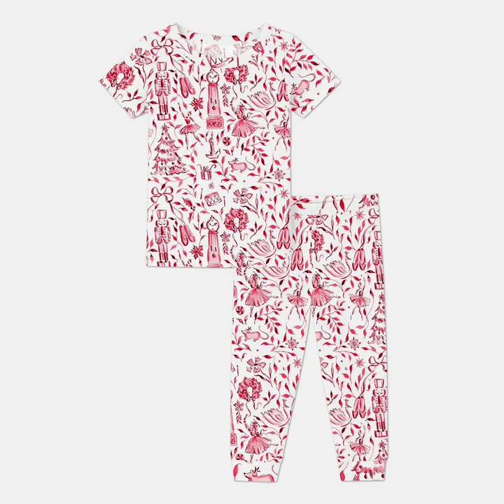Christmas Nutcracker Toile Two Piece Short Sleeve Pajama Set , Christmas Nutcracker Toile Two Piece Short Sleeve Pajama Set - 12-18M / Red