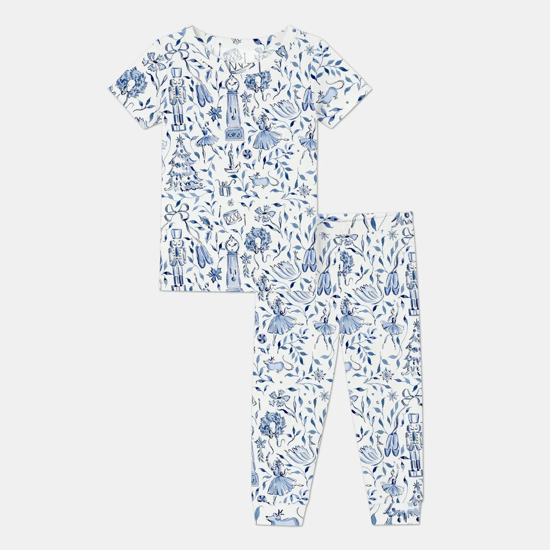 Christmas Nutcracker Toile Two Piece Short Sleeve Pajama Set , Christmas Nutcracker Toile Two Piece Short Sleeve Pajama Set - 12-18M / Blue
