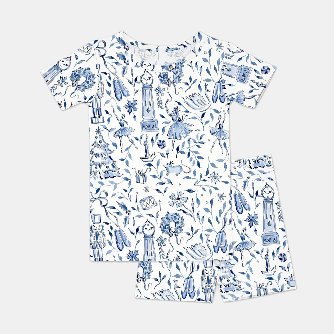 Christmas Nutcracker Toile Two Piece Short Sleeve Shorts Pajama Set , Christmas Nutcracker Toile Two Piece Short Sleeve Shorts Pajama Set - 12-18M / Blue