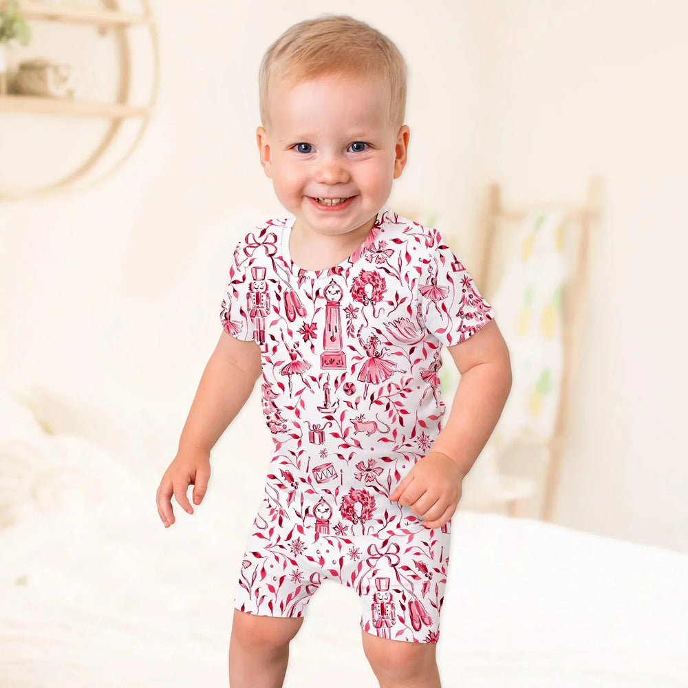 Christmas Nutcracker Toile Two Piece Short Sleeve Shorts Pajama Set , Christmas Nutcracker Toile Two Piece Short Sleeve Shorts Pajama Set - 12-18M / Blue