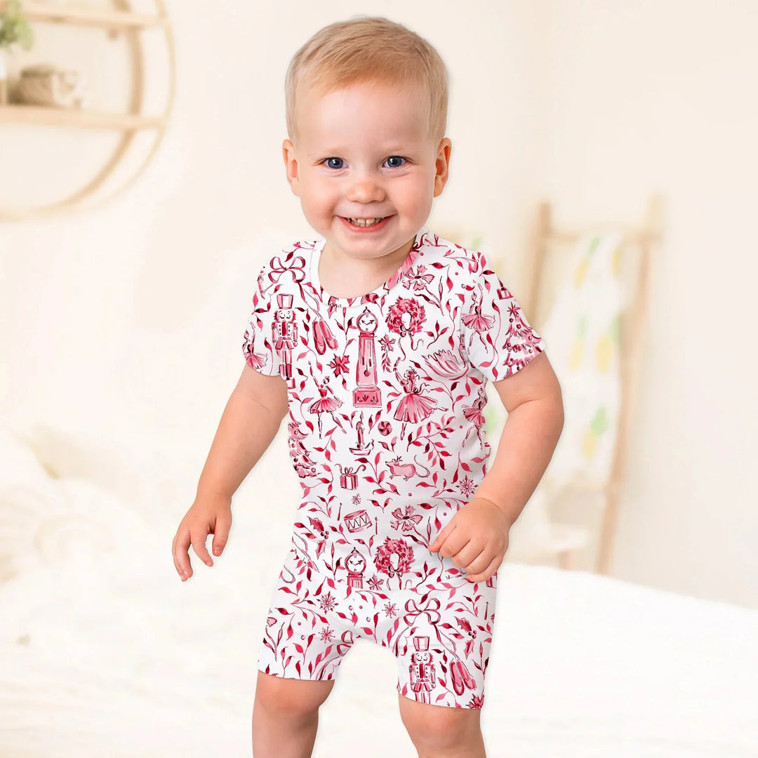 Christmas Nutcracker Toile Two Piece Short Sleeve Shorts Pajama Set , Christmas Nutcracker Toile Two Piece Short Sleeve Shorts Pajama Set - 12-18M / Blue