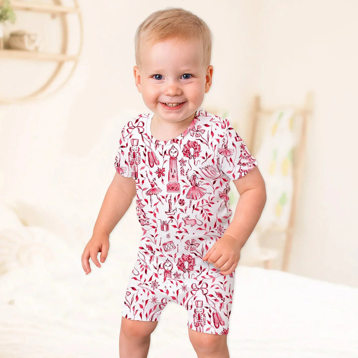 Christmas Nutcracker Toile Two Piece Short Sleeve Shorts Pajama Set , Christmas Nutcracker Toile Two Piece Short Sleeve Shorts Pajama Set - 12-18M / Blue