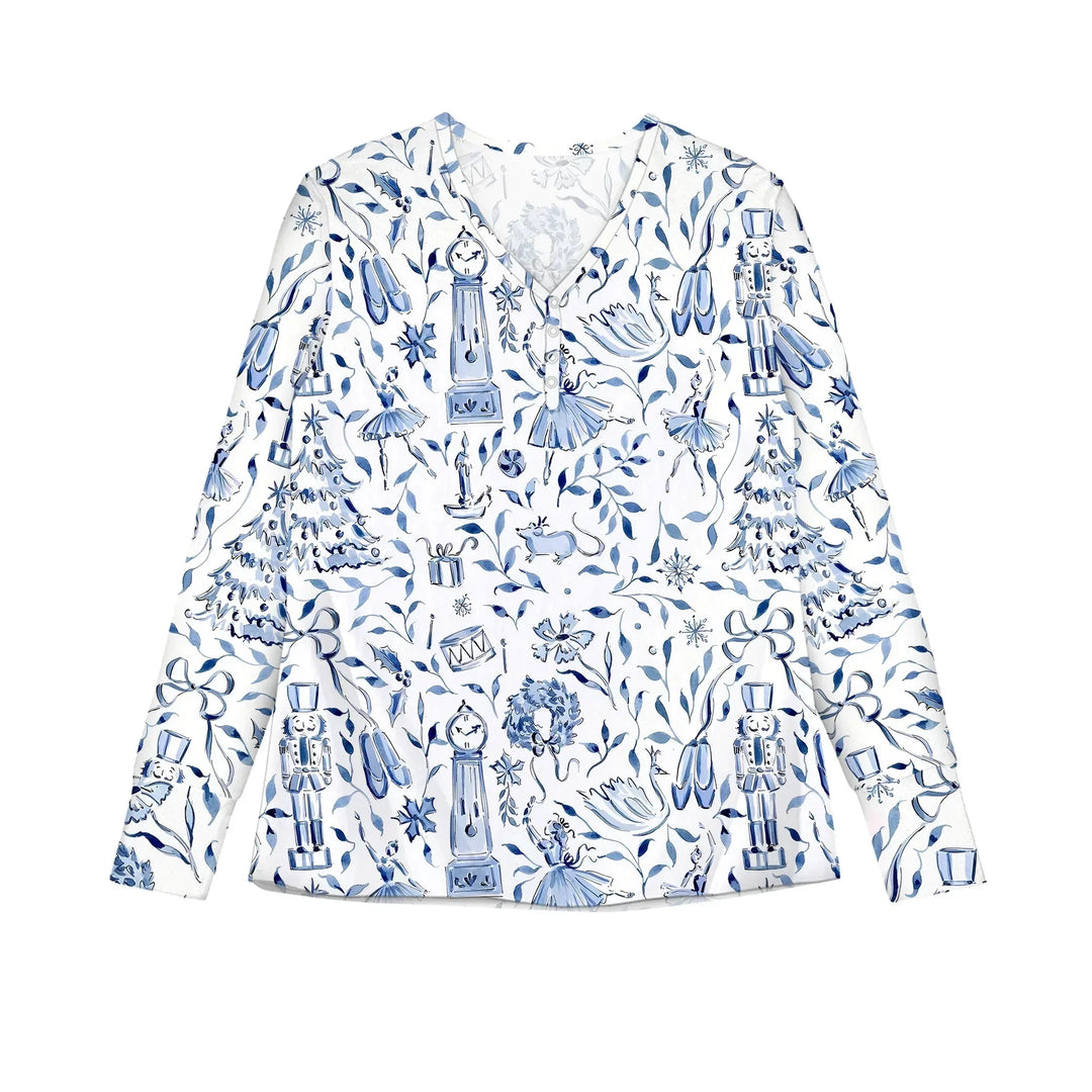 Christmas Nutcracker Toile Women Pajama Set , Christmas Nutcracker Toile Women Pajama Set - Only Shirt / S / Blue
