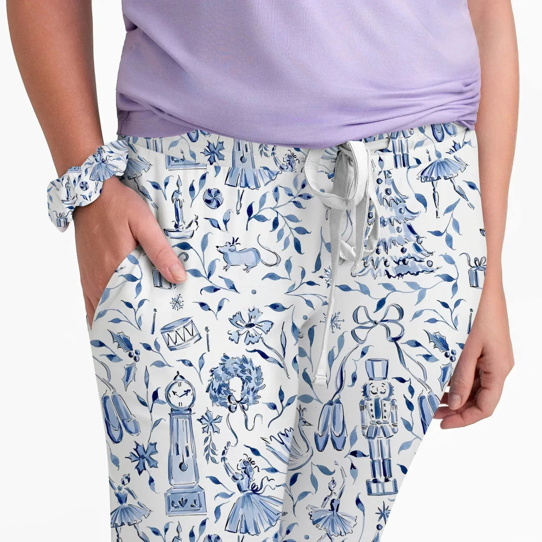 Christmas Nutcracker Toile Women Pajama Set , Christmas Nutcracker Toile Women Pajama Set - Only Shirt / S / Blue