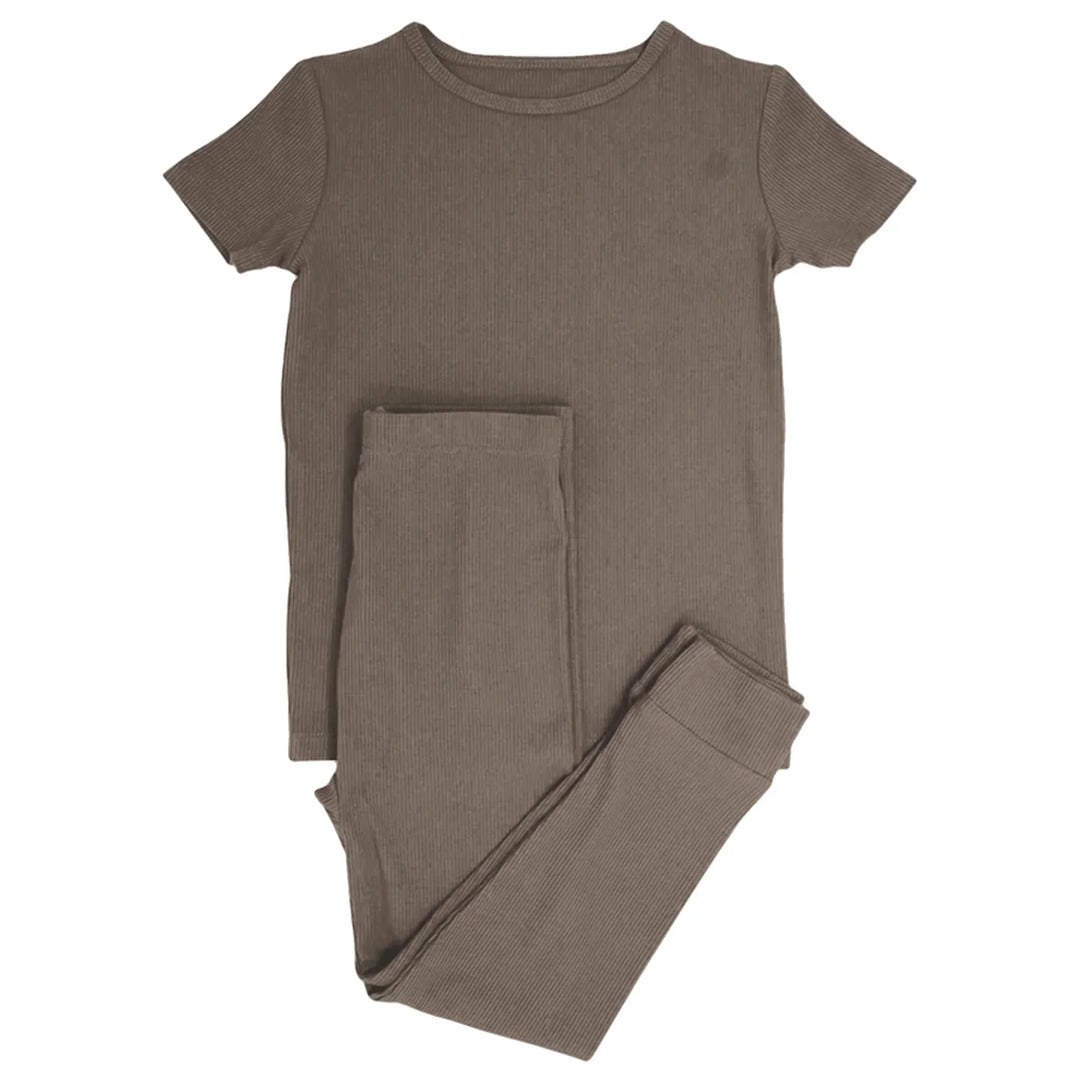 Cocoa Ribbed Two Piece Short Sleeve Pajama Set , Cocoa Ribbed Two Piece Short Sleeve Pajama Set - 12-18M