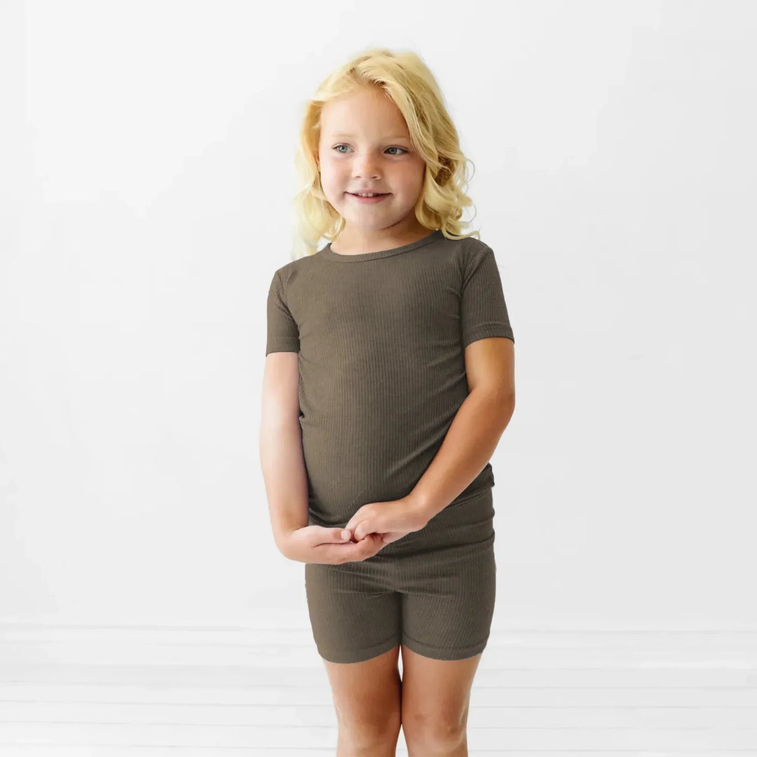 Cocoa Ribbed Two Piece Short Sleeve Shorts Pajama Set , Cocoa Ribbed Two Piece Short Sleeve Shorts Pajama Set - 12-18M