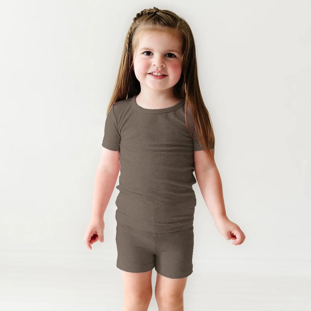 Cocoa Ribbed Two Piece Short Sleeve Shorts Pajama Set , Cocoa Ribbed Two Piece Short Sleeve Shorts Pajama Set - 12-18M