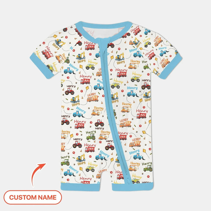 Construction Vehicles Custom Name Shorty Zippy , Construction Vehicles Custom Name Shorty Zippy - 0-3M