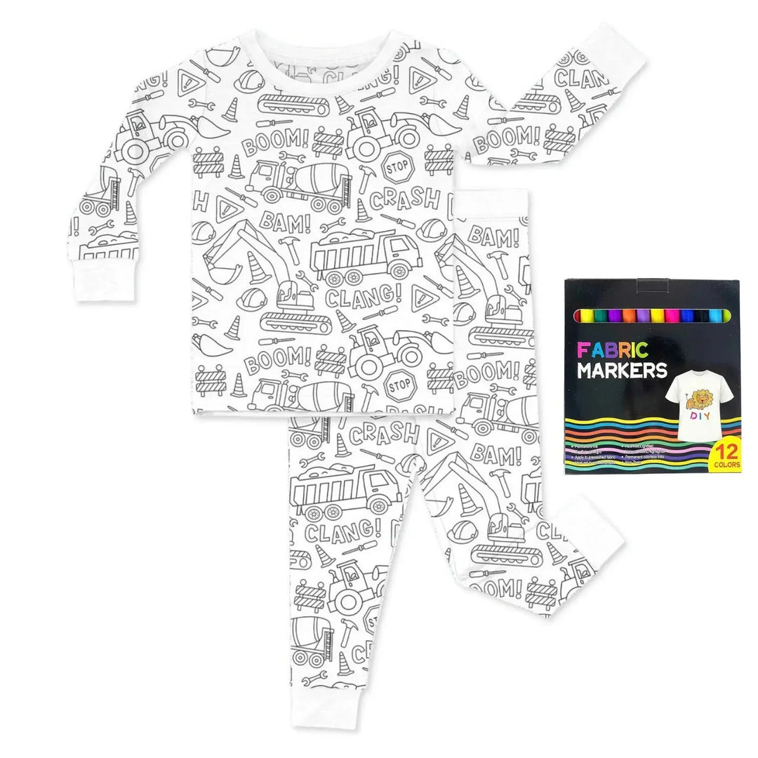 Construction Zone Colorable Two Piece Pajama Set , Construction Zone Colorable Two Piece Pajama Set - 3T