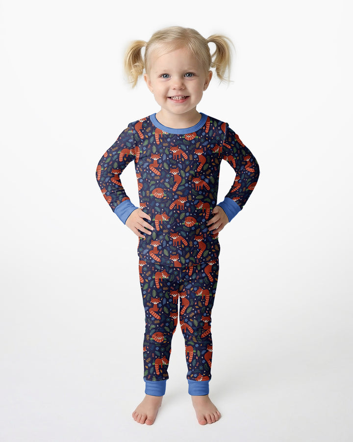 Tossed Red Panda Bamboo Two Piece Long Sleeve Pajama Set