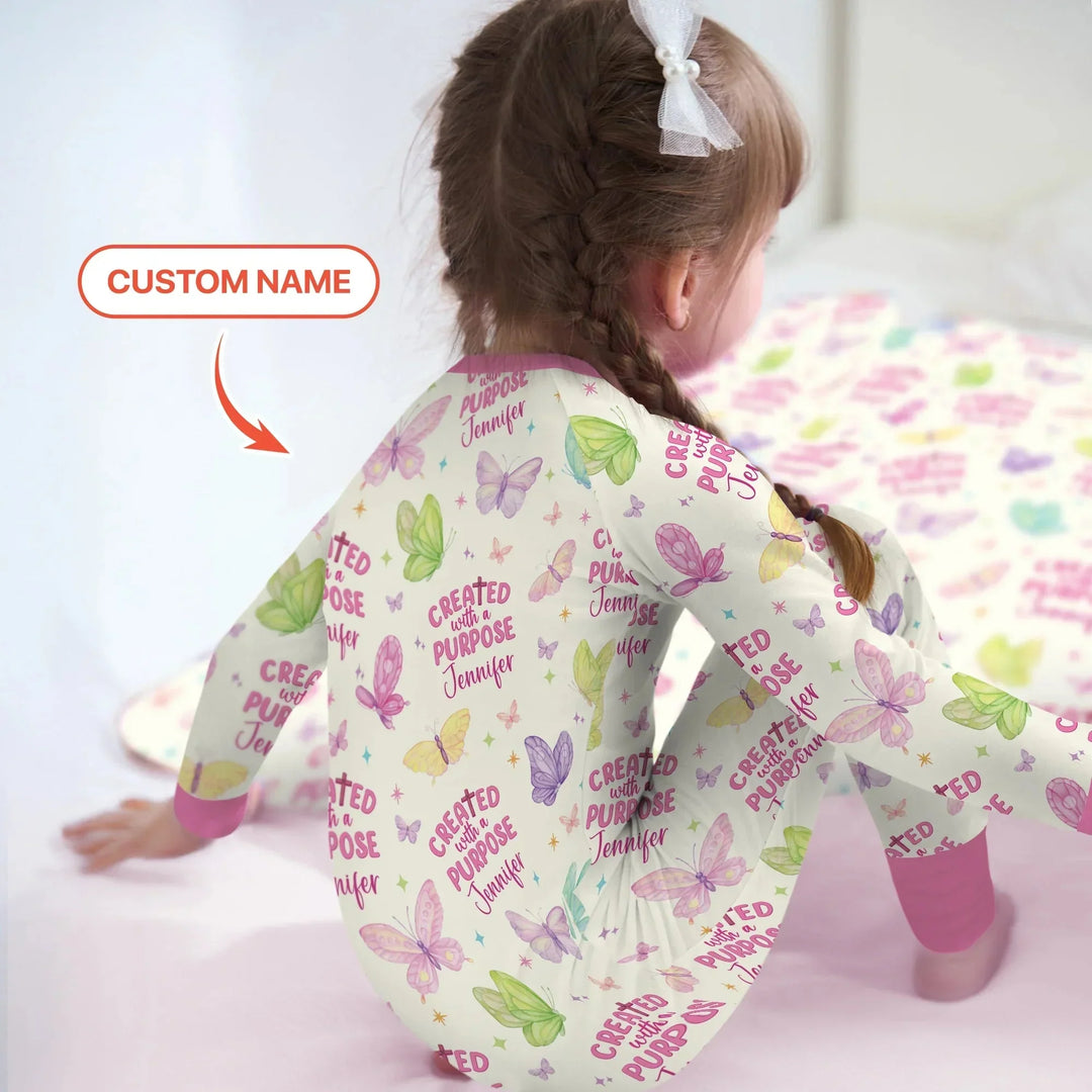 Created With A Purpose Custom Name Two Piece Long Sleeve Pajama Set , Created With A Purpose Custom Name Two Piece Long Sleeve Pajama Set - 12-18M