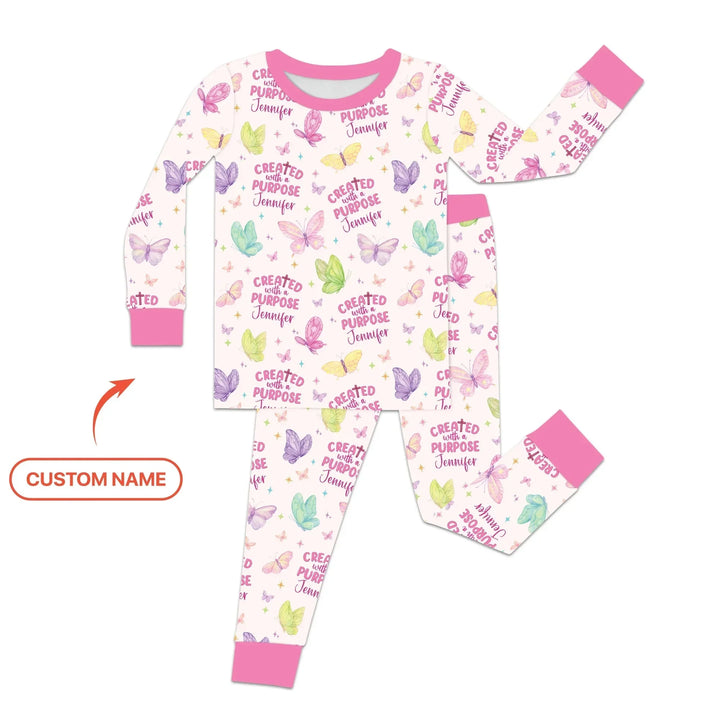 Created With A Purpose Custom Name Two Piece Long Sleeve Pajama Set , Created With A Purpose Custom Name Two Piece Long Sleeve Pajama Set - 12-18M