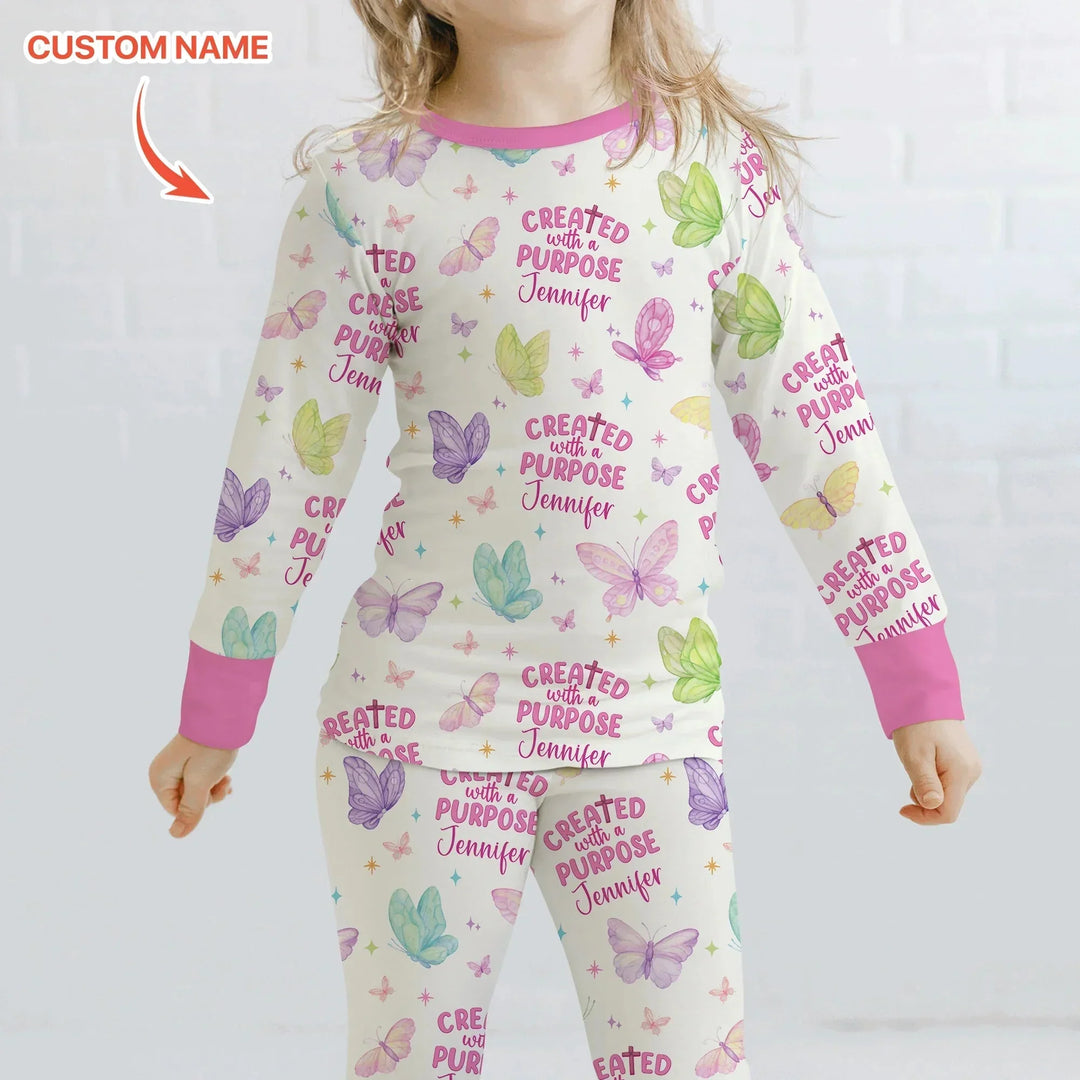 Created With A Purpose Custom Name Two Piece Long Sleeve Pajama Set , Created With A Purpose Custom Name Two Piece Long Sleeve Pajama Set - 12-18M