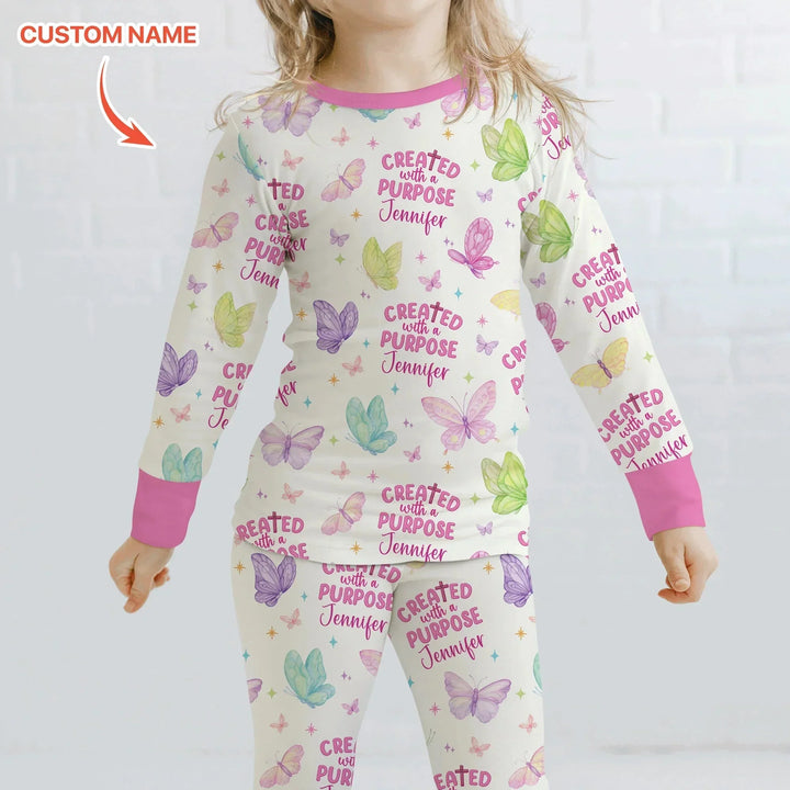 Created With A Purpose Custom Name Two Piece Long Sleeve Pajama Set , Created With A Purpose Custom Name Two Piece Long Sleeve Pajama Set - 12-18M