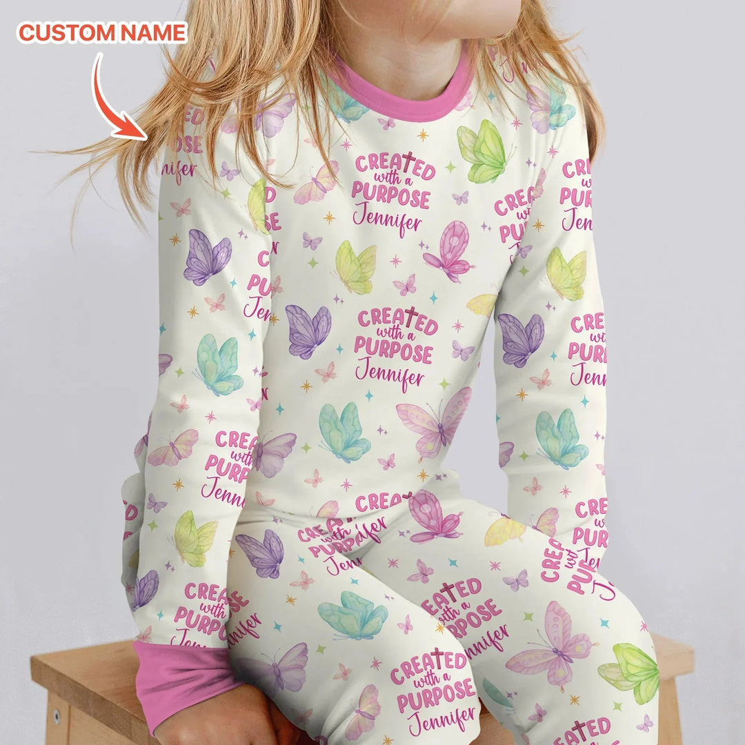 Created With A Purpose Custom Name Two Piece Long Sleeve Pajama Set , Created With A Purpose Custom Name Two Piece Long Sleeve Pajama Set - 12-18M