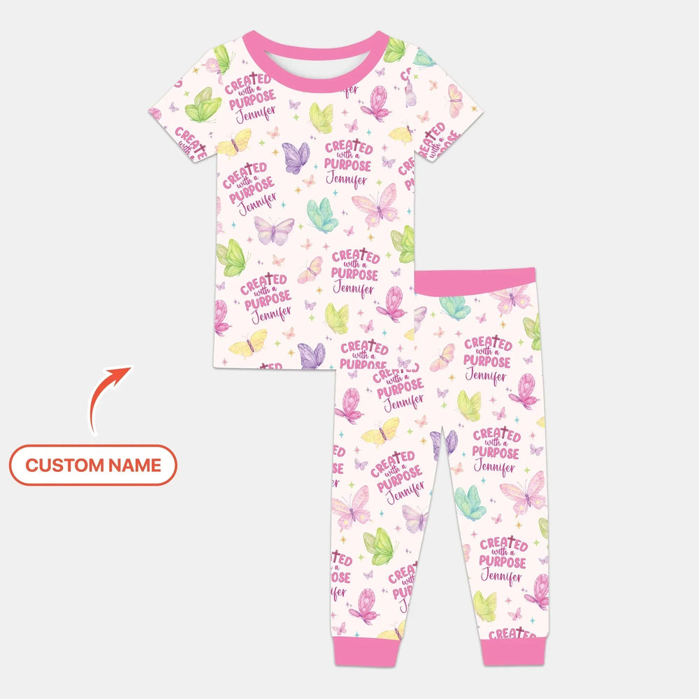 Created With A Purpose Custom Name Two Piece Short Sleeve Pajama Set , Created With A Purpose Custom Name Two Piece Short Sleeve Pajama Set - 12-18M