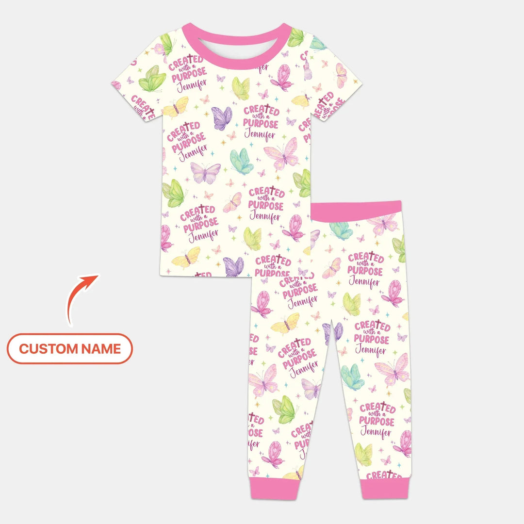 Created With A Purpose Custom Name Two Piece Short Sleeve Pajama Set , Created With A Purpose Custom Name Two Piece Short Sleeve Pajama Set - 12-18M