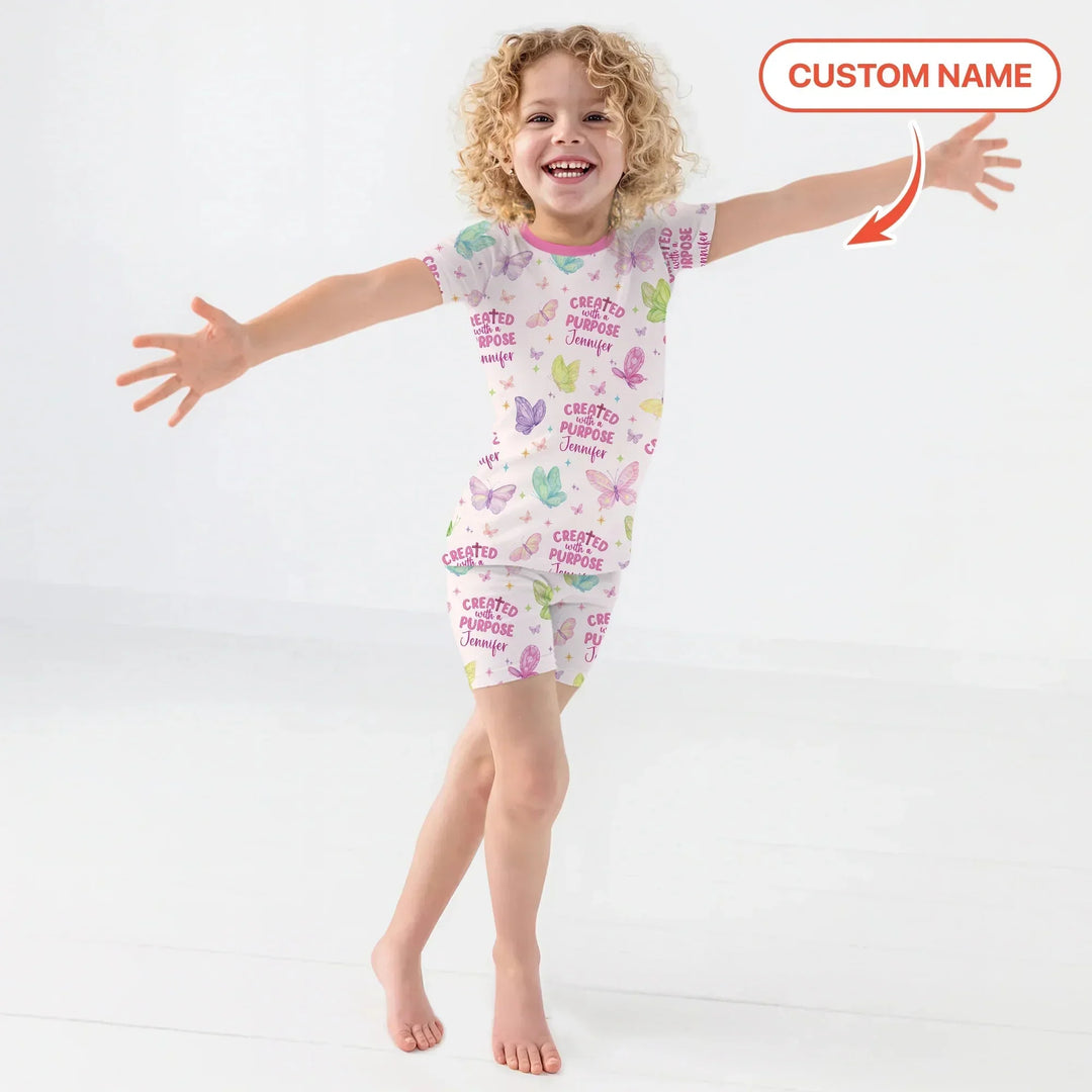 Created With A Purpose Custom Name Two Piece Short Sleeve Shorts Pajama Set , Created With A Purpose Custom Name Two Piece Short Sleeve Shorts Pajama Set - 12-18M