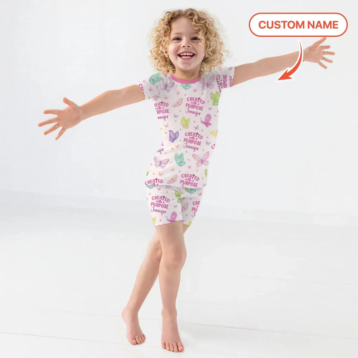 Created With A Purpose Custom Name Two Piece Short Sleeve Shorts Pajama Set , Created With A Purpose Custom Name Two Piece Short Sleeve Shorts Pajama Set - 12-18M