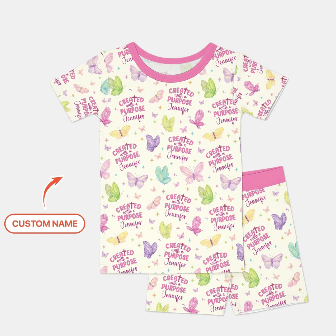 Created With A Purpose Custom Name Two Piece Short Sleeve Shorts Pajama Set , Created With A Purpose Custom Name Two Piece Short Sleeve Shorts Pajama Set - 12-18M