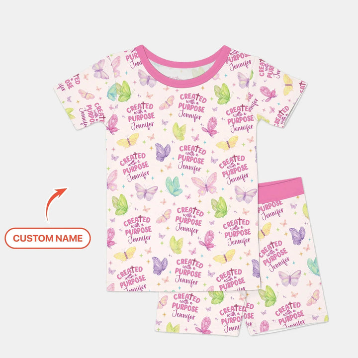 Created With A Purpose Custom Name Two Piece Short Sleeve Shorts Pajama Set , Created With A Purpose Custom Name Two Piece Short Sleeve Shorts Pajama Set - 12-18M