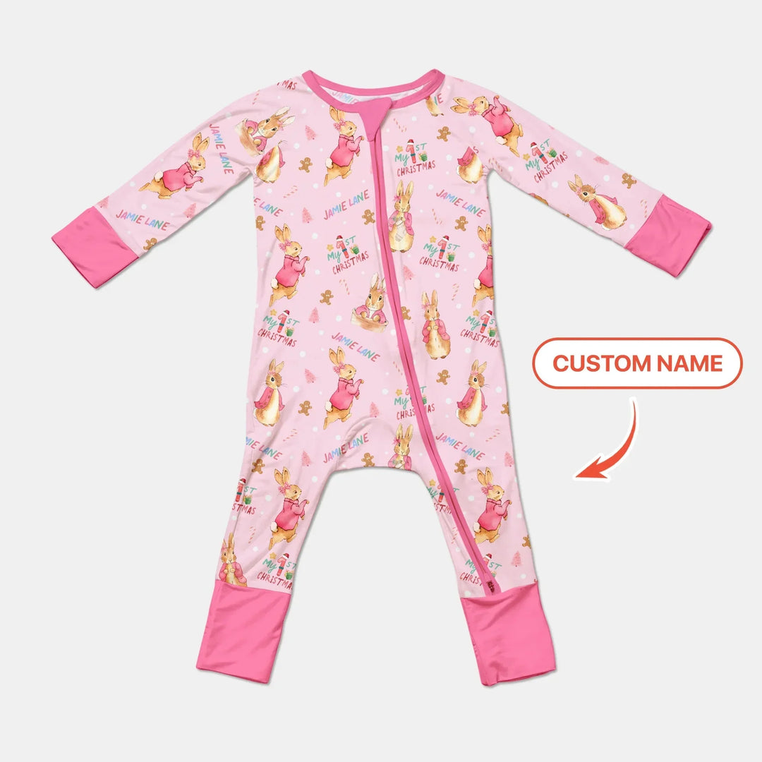 Custom 1st Christmas Rabbit Convertible Zippy , Custom 1st Christmas Rabbit Convertible Zippy - 0-3M
