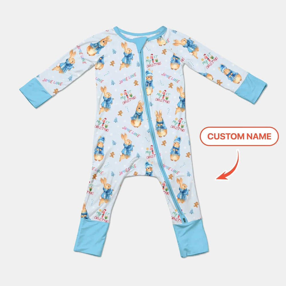 Custom 1st Christmas Rabbit Convertible Zippy , Custom 1st Christmas Rabbit Convertible Zippy - 0-3M