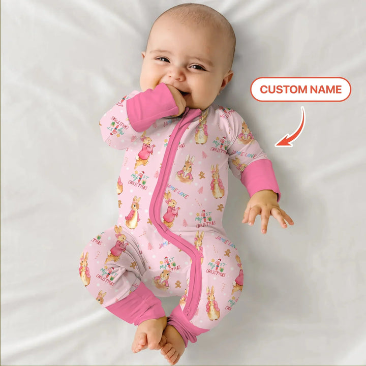 Custom 1st Christmas Rabbit Convertible Zippy , Custom 1st Christmas Rabbit Convertible Zippy - 0-3M