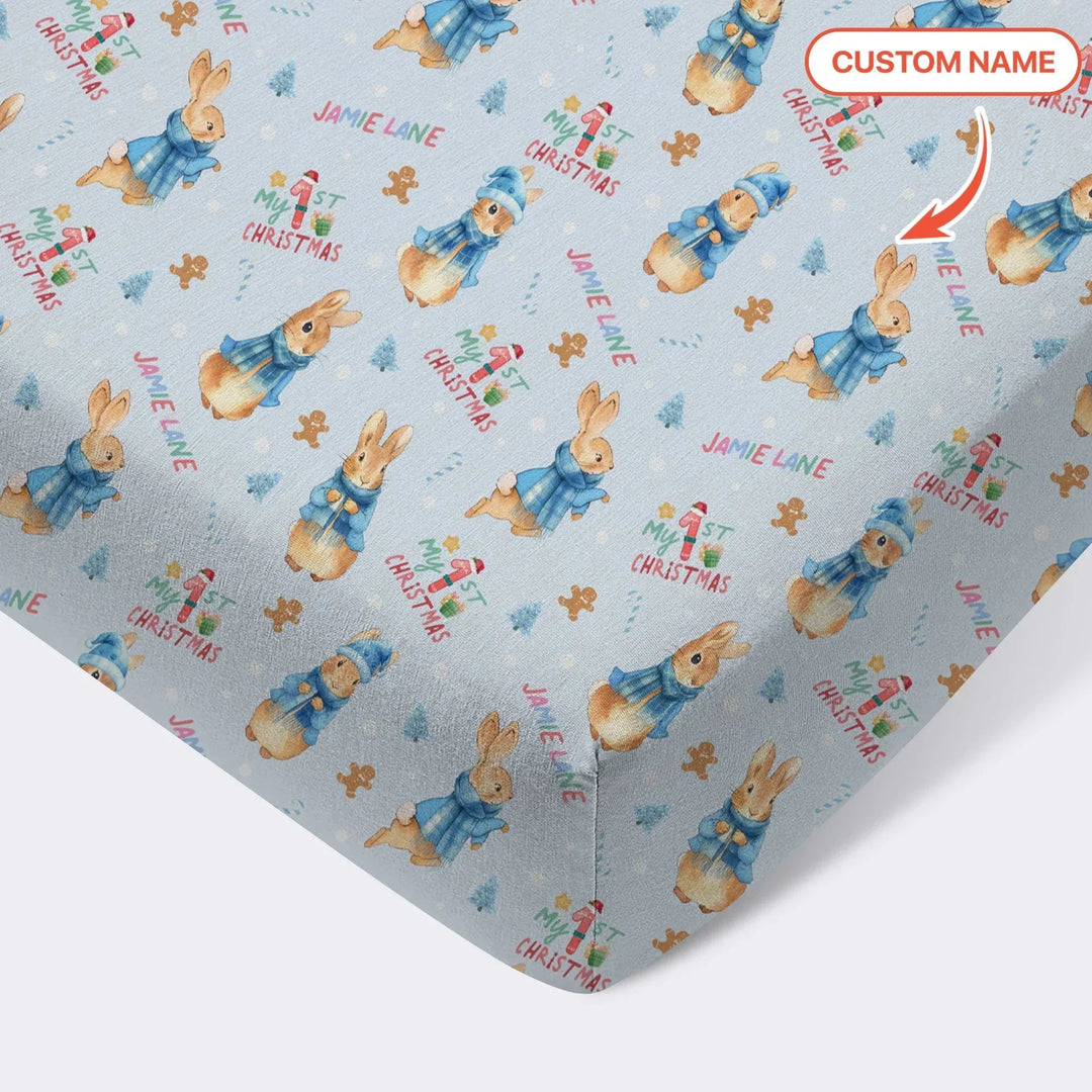 Custom 1st Christmas Rabbit Fitted Crib Sheet , Custom 1st Christmas Rabbit Fitted Crib Sheet - Default Title