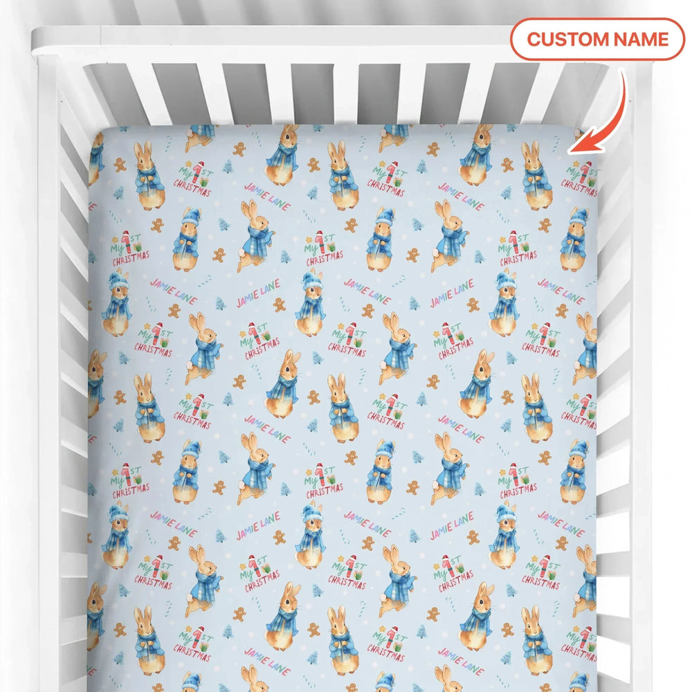 Custom 1st Christmas Rabbit Fitted Crib Sheet , Custom 1st Christmas Rabbit Fitted Crib Sheet - Default Title