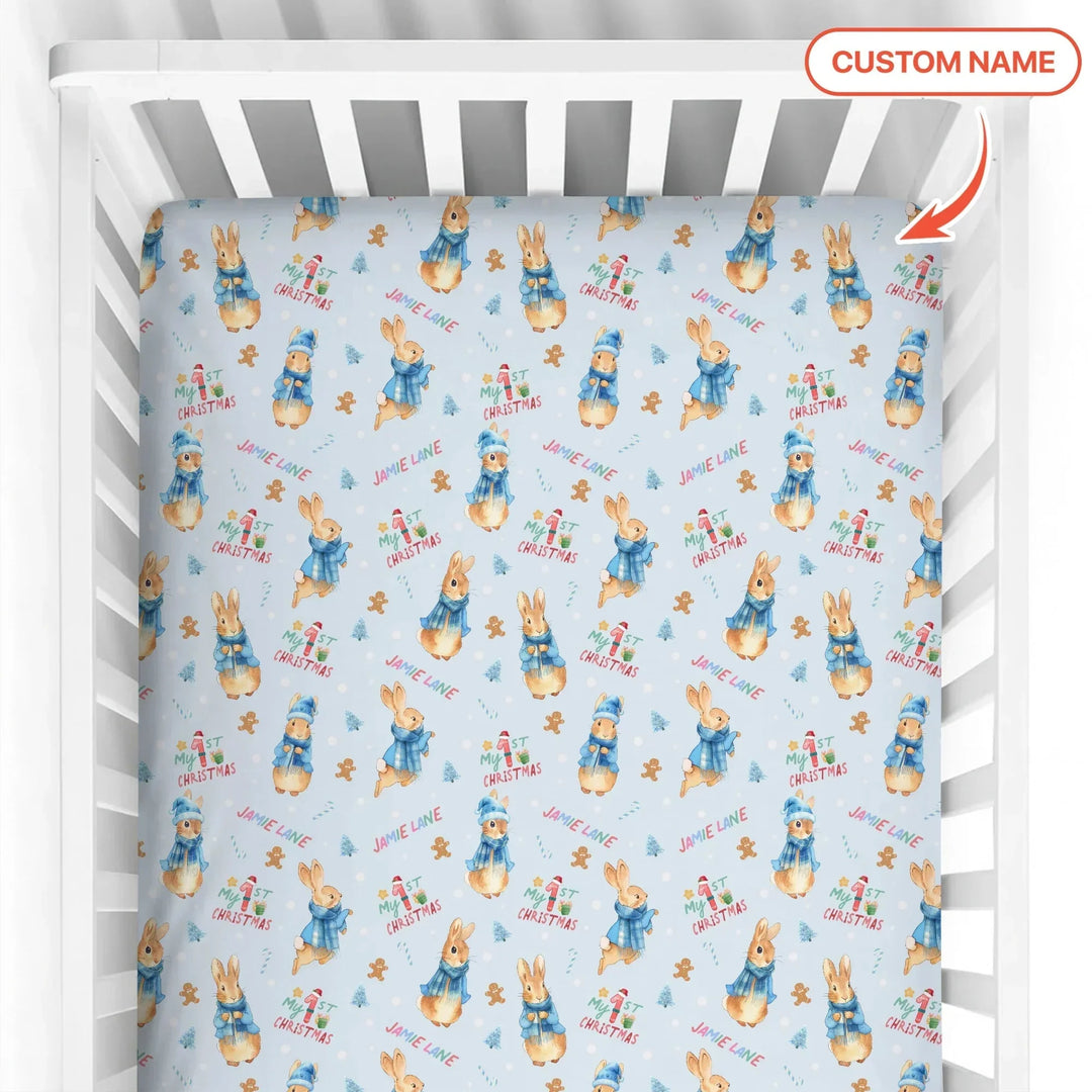 Custom 1st Christmas Rabbit Fitted Crib Sheet , Custom 1st Christmas Rabbit Fitted Crib Sheet - Default Title