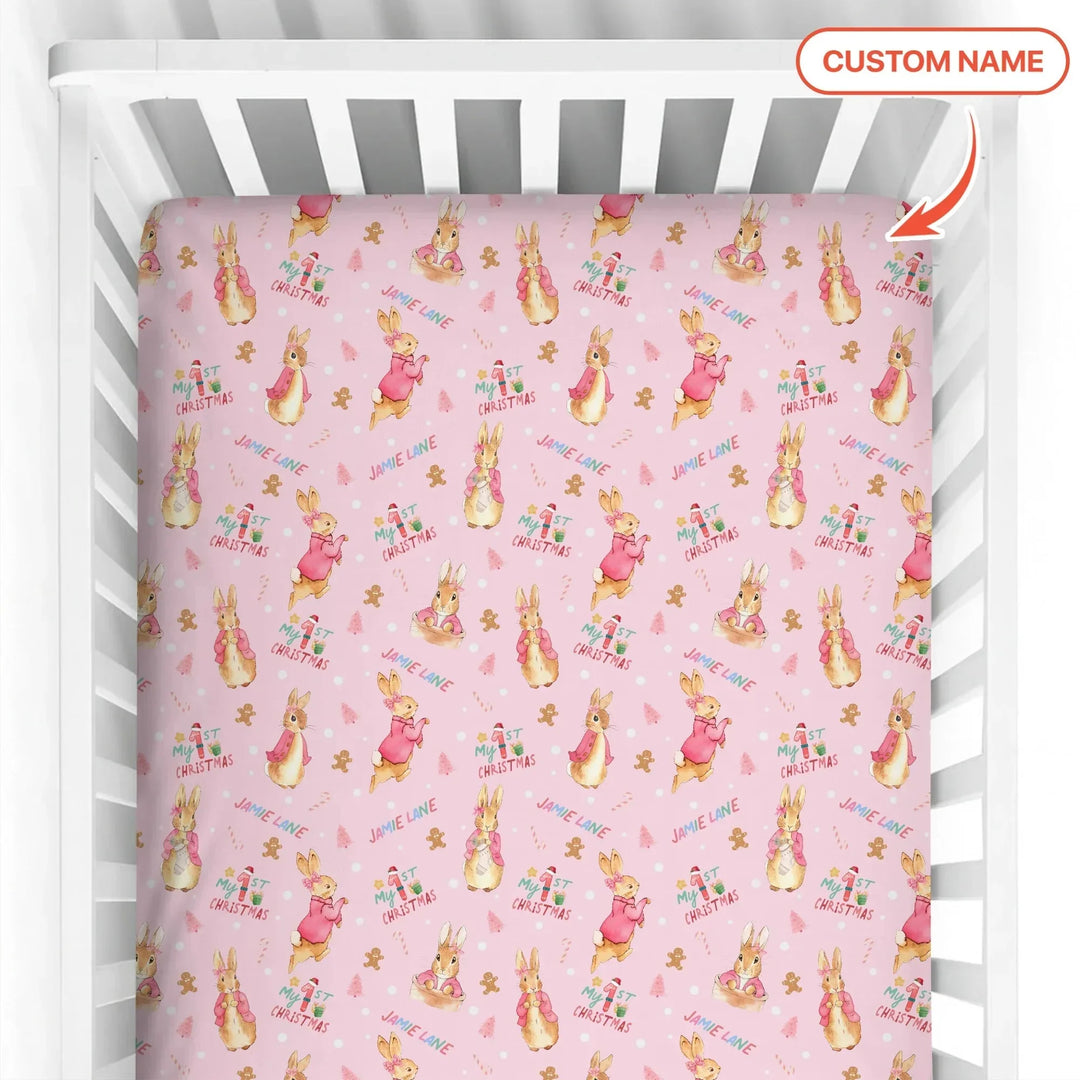 Custom 1st Christmas Rabbit Fitted Crib Sheet , Custom 1st Christmas Rabbit Fitted Crib Sheet - Default Title