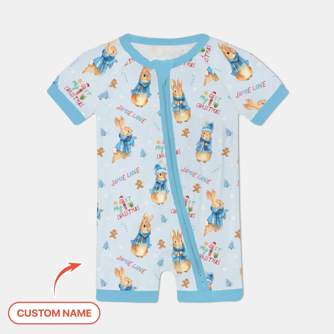 Custom 1st Christmas Rabbit Shorty Zippy , Custom 1st Christmas Rabbit Shorty Zippy - 0-3M
