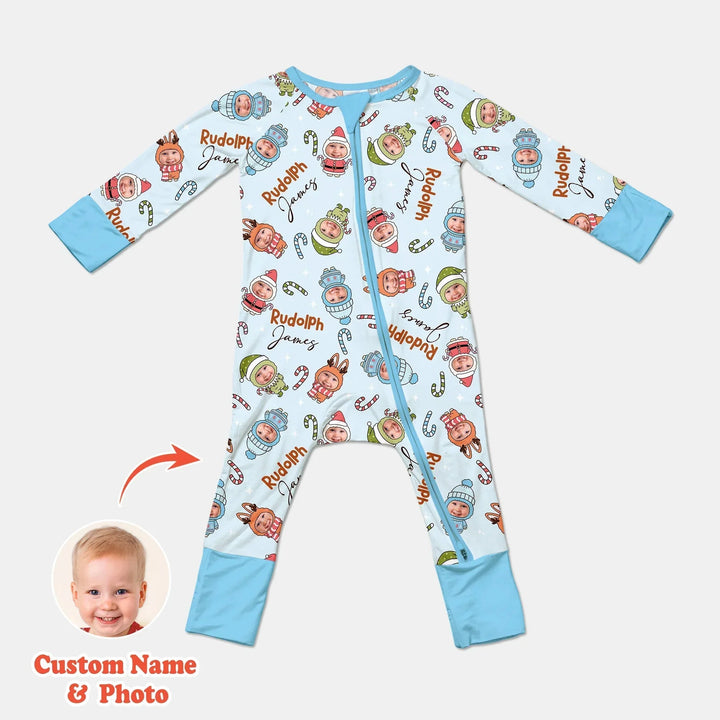 Custom Baby Photo Christmas Bear Convertible Zippy , Custom Baby Photo Christmas Bear Convertible Zippy - 0-3M