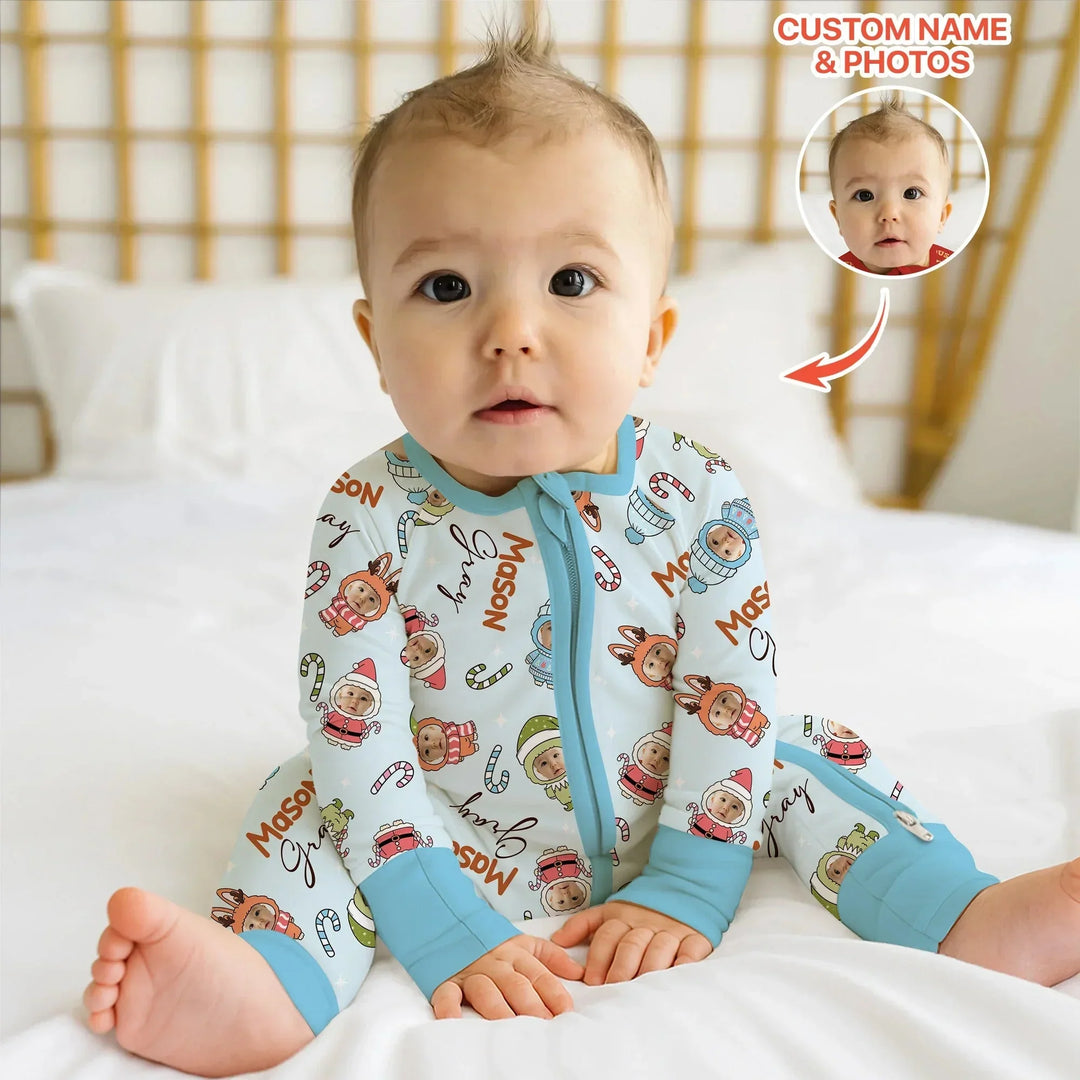 Custom Baby Photo Christmas Bear Convertible Zippy , Custom Baby Photo Christmas Bear Convertible Zippy - 0-3M