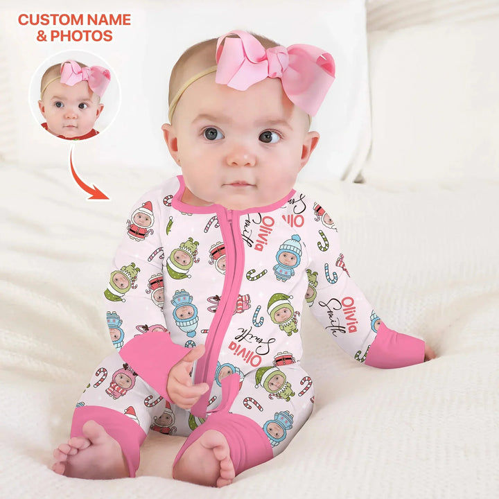 Custom Baby Photo Christmas Bear Convertible Zippy , Custom Baby Photo Christmas Bear Convertible Zippy - 0-3M