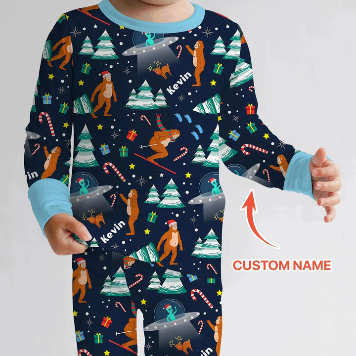Custom Christmas Bigfoot Two Piece Long Sleeve Pajama Set , Custom Christmas Bigfoot Two Piece Long Sleeve Pajama Set - 12-18M