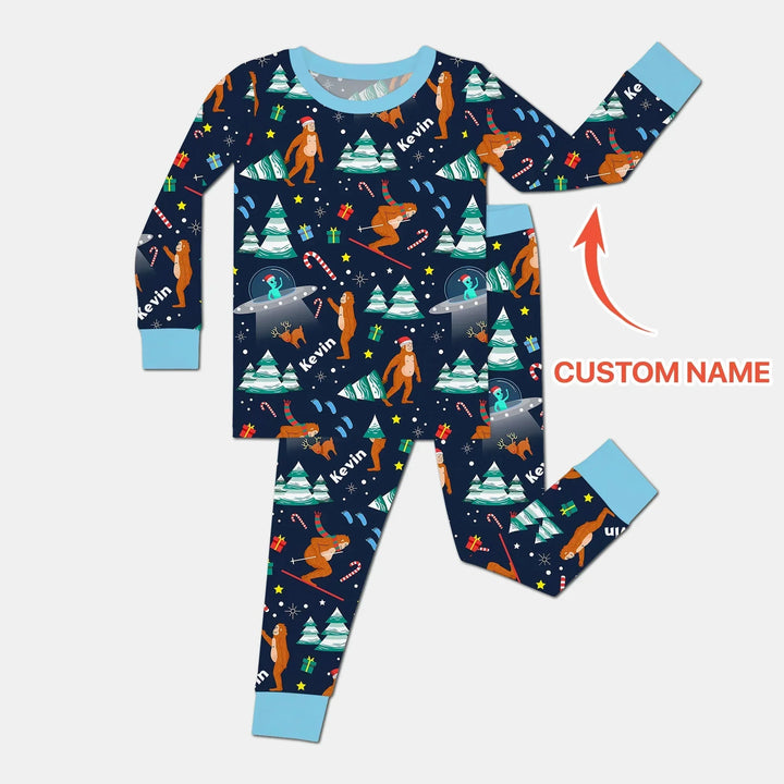 Custom Christmas Bigfoot Two Piece Long Sleeve Pajama Set , Custom Christmas Bigfoot Two Piece Long Sleeve Pajama Set - 12-18M