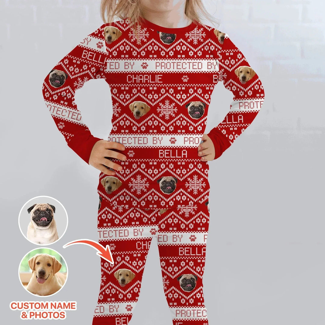 Custom Dog Photo Fair Isle Christmas Two Piece Long Sleeve Pajama Set , Custom Dog Photo Fair Isle Christmas Two Piece Long Sleeve Pajama Set - 12-18M